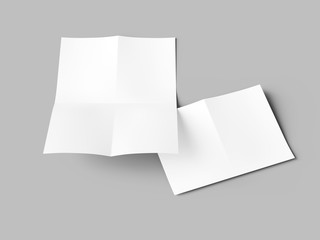 Sheet of paper folded to four. Letter or poster mockup. 3d illustration