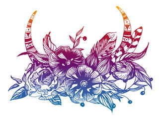 Bouquet of flowers. Bridal floral composition. Wedding invitation template.