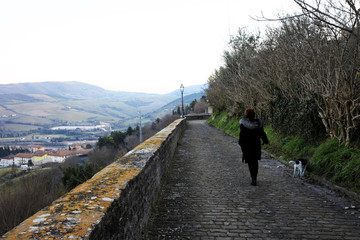 Serra San Quirico (AN), Italy - January 1, 2019: Typical road in Serra San Quirico village, Ancona,...