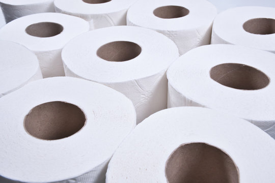 Toilet paper rolls, close up macro of lots of toilet papers roll background