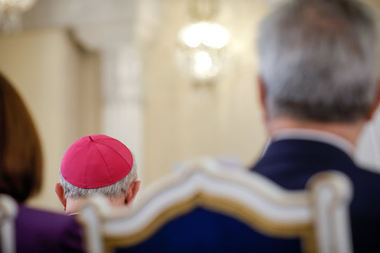 Details with a zucchetto, skullcap worn by clerics of various Catholic churches