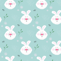 Seamless pattern cute rabbit face, vector illustration
