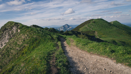 Fototapeta na wymiar Hiking trail goes through the peaks of Malá Fatra's mountain range in Slovakia