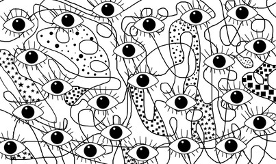 A lot of big eyes symbol, multi-color pattern, hand drawing, background