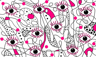 A lot of big eyes symbol, multi-color pattern, hand drawing, background