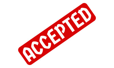 Accepted Creative Cursive handwritten Red Color lettering on white background.