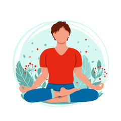 Obraz na płótnie Canvas Man meditating on the nature background. Concept for yoga; meditation; relax and healthy lifestyle. Vector illustration in flat cartoon style