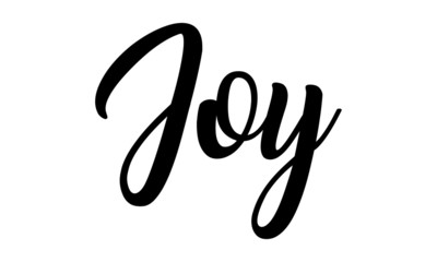 Joy Creative Cursive  Black Color handwritten lettering on white background.