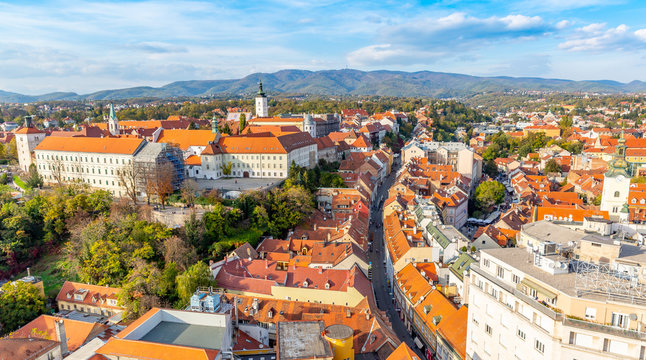 Panoramic Aerial view Zagreb city in Croatia 