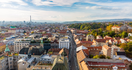 Fototapeta premium Sunset Aerial view of Zagreb town in Croatia