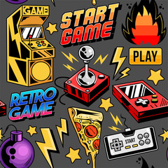 Seamless pattern with gamers elements