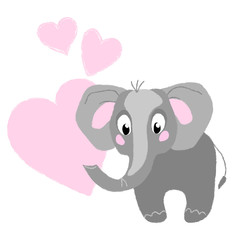 vector elephant cute baby wild animal pink hearts  card  illustration for textile childish posters