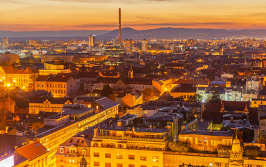Zagreb city in Croatia at Sunset