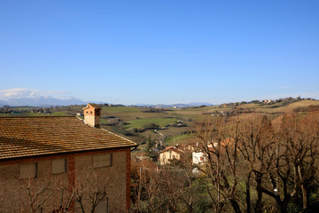 Corinaldo (AN), Italy - January 1, 2019: View from outside wall in Corinaldo village , Corinaldo, Ancona, Marche, Italy