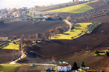 Corinaldo (AN), Italy - January 1, 2019: View from outside wall in Corinaldo village , Corinaldo,...