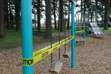 Fototapeta premium In an evolving response to the COVID-19 outbreak, Vancouver Parks and Recreation is closing all active recreation areas in city parks, including playgrounds and picnic shelters, empty parks