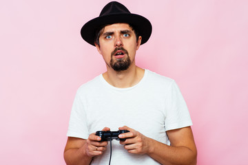 Man playing on the joystick in a game console