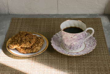Morning coffee and homemade cookies on the table