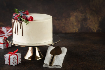 Birthday Cake. Copy space. Celebration concept. Trendy Cake.