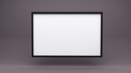 Blank frame in dark studio mock up 3d rendering illustration