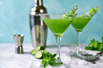 Delicious summer cocktail  cucumber martini in a glasses.