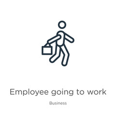 Employee going to work icon. Thin linear employee going to work outline icon isolated on white background from business collection. Line vector sign, symbol for web and mobile