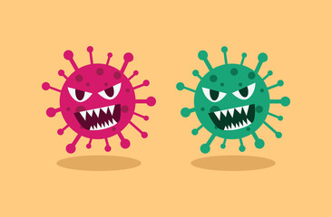 virus Bacteria Cell Icon, Red and green colored viruses on yellow background, 2019-nCoV Novel Coronavirus Bacteria. No Infection and Stop Coronavirus Concepts. Isolated Vector Icon