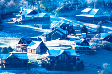 houses on snowy mountain