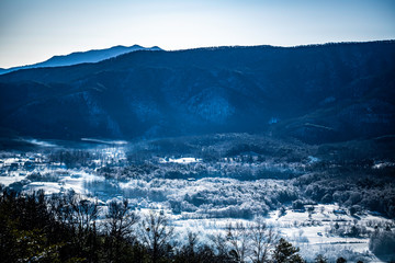 panoramic view of mountains with snow