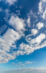 Fantastic clouds against blue sky, panorama