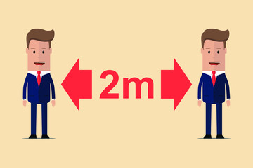 Social distancing. Space between people to avoid spreading virus. Recommended social distance 2 meters. Vector illustration