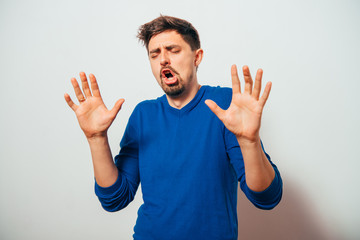 man showing stop