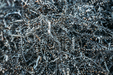 Metal shavings after working of milling machine, close up