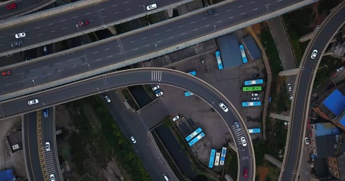 Drone 4K, aerial view of The most insane highway in all China, Qianchun interchange in the mountainous, Guiyang, China