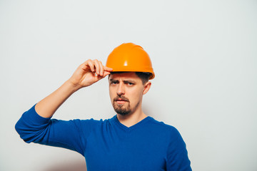 builder helmet. Man