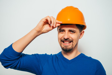 builder helmet. Man