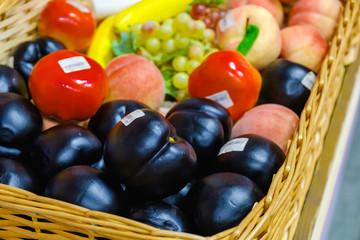Decorative vegetables and fruits in square boxes