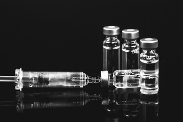 Medical vials for injection with a syringe and ampules