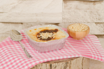 Baked rice pudding turkish dessert sutlac stock photo