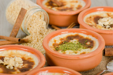 Baked rice pudding turkish dessert sutlac stock photo