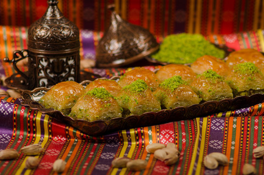 Turkish dessert Baklava stock photo