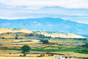 Agricultural fields in Nuoro province at Mount Ortobene Sardinia