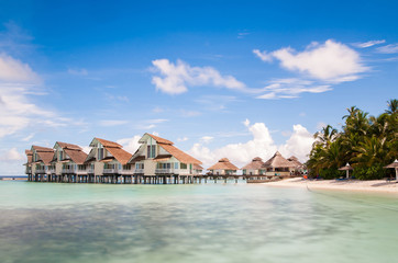 A view to the waterhuts and beach
