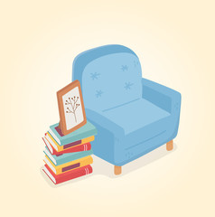 sweet home sofa frame and books