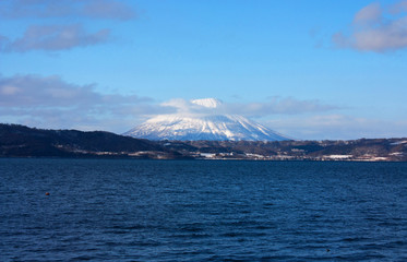 Overlooking Lake Toya with Mount Yotei in the distance in Japan