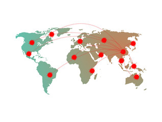 Corona virus in china, COVIC-19 witn World map . The picture shows the beginning of the spread of the disease.