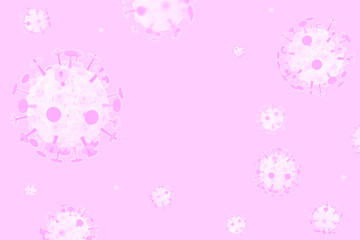 White coronavirus 3D model on a pink background with copy space. Virus infection or bacteria flu illustration. Concept of COVID-19, SARS-Cov-2 prevention.