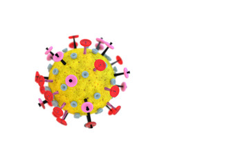 Coronavirus, SARS-CoV-2 and virus background with disease cell on a white bakground with copy space. Bacteria, microorganism, virus cell concept