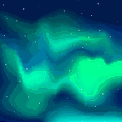 Pixel art night sky, Aurora Borealis, Northern Lights Effect. Pixel background 8 bit.