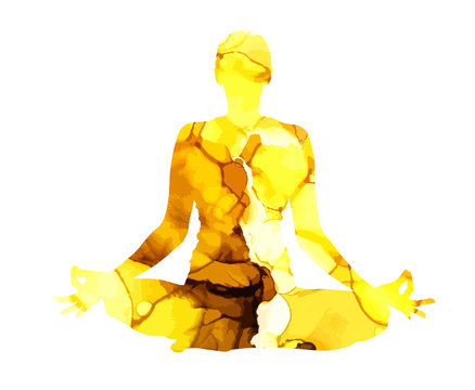 yoga. lotus position silhouette. mixed media. vector illustration